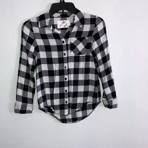 Justice black and white plaid button down shirt girls size 10 Guc